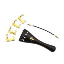 4/4 Violin Tailpiece Ebony Wood Musical 4 String Flower Inlay with Tail Rope