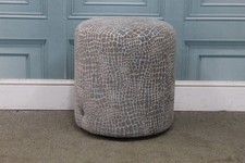 G PLAN VINTAGE TALL ROUND FOOTSTOOL IN DESERT SILVER FABRIC. (1417)