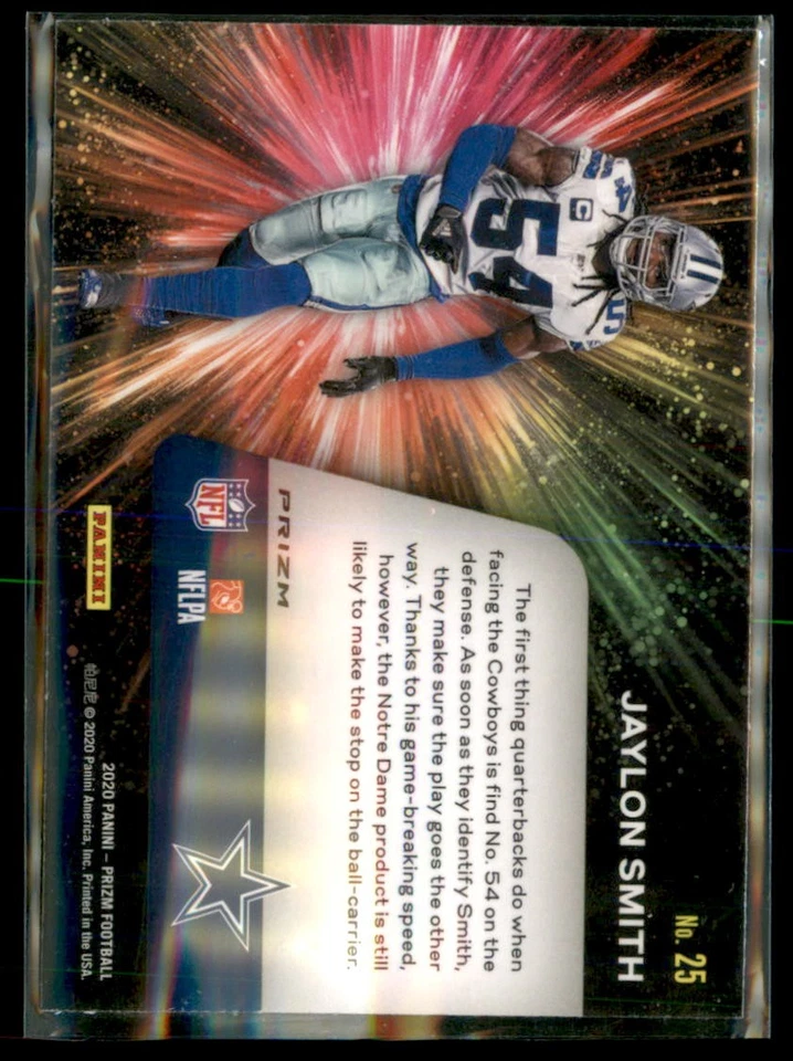 2020 Panini Prizm Football Jaylon Smith Cowboys 25 Fireworks Green - Image 2 of 2