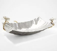 Stainless Steel Serving Bowl with Gold Butterfly Handles Decorative Table Piece