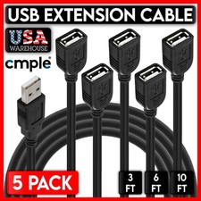 5 Pack USB Extension Cable Lead A Male Plug to Female Socket Cord Extender LOT