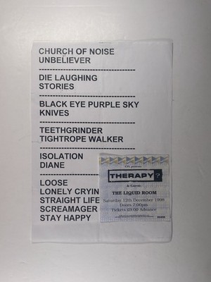 Therapy ? Original Setlist And Ticket The Liquid Room 12th December 1998