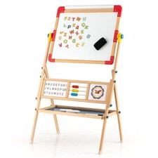 Kids Art Easel Double-Sided w/ Magnetic Whiteboard  Chalkboard  Paper Roll