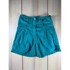 High-Waist Green/Teal Lace-Hem Vintage Y2K Women's Shorts