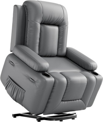 Power/Manual PU Leather Recliner Chair Single Sofa Heated w/Remote 2 Cup Holder