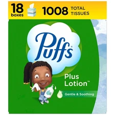 18 Cubes Puffs Plus Lotion Facial Tissue, 56 Tissues Per Box