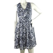 Lavender Brown V-Neck Backless A-Line Mini Dress S Black Gray Print