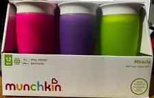 Munchkin 360 Miracle Spill Proof Sippy Cup - 3 Pack Pink-Purple-Green 10oz