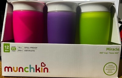 Munchkin 360 Miracle Spill Proof Sippy Cup -  3 Pack Pink-Purple-Green 10oz