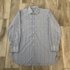 Turnbull & Asser Mens Dress Shirt 17 43 Blue Plaid Exclusive England Cotton