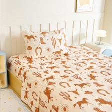 Twin Sheet Set Kids - West Cowboy 3 Pieces Soft Microfiber Cartoon Style Beds...