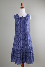 TALBOTS $128 Tiered Shirred Medallion Print Cotton Tank A-Line Dress Size Petite