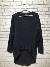 Style Co, Women L, Navy Blue Cotton  Acrylic Long Sleeve Knit Hi-Low Sweater