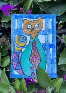 OOAK “The cat who knew secrets” Original ACEO Watercolor & Ink Cat on Paper 