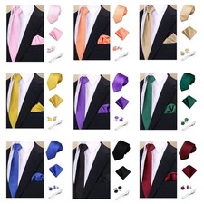 Men Neck Tie Pocket Square Cufflink Tie Clip Wedding Groom Business Set With Box