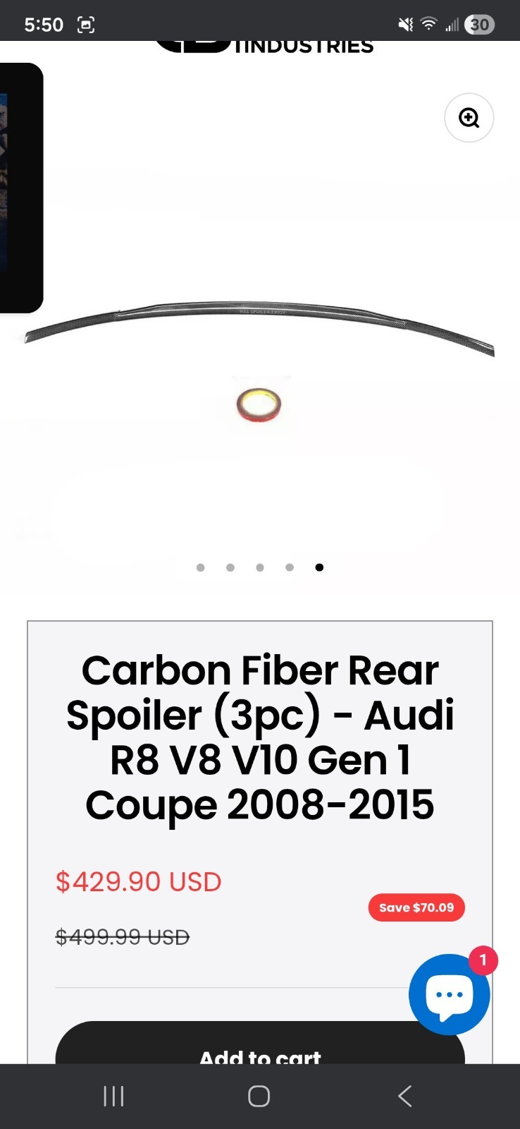 Audi R8 - Carbon Fiber Rear Spoiler Wing Lip (For Gen 1) 