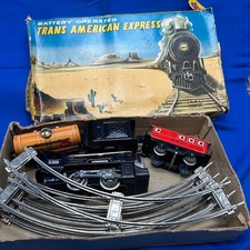 Vintage Japanese A.H.I Tin Battery Op Trans American Express Toy Train with box