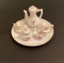 Vintage 10 piece Miniature Porcelain Doll Tea Set, featuring Rose pattern