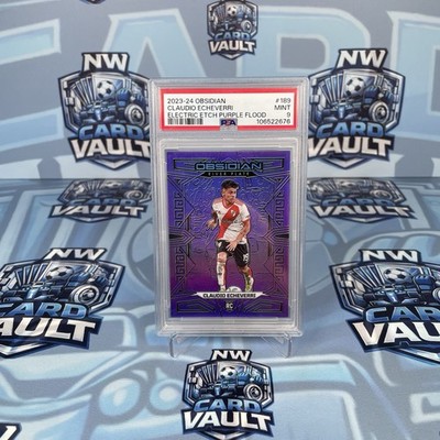 2023-24 Panini Obsidian Claudio Echeverri /25 Rookie Purple Flood PSA 9 Mint