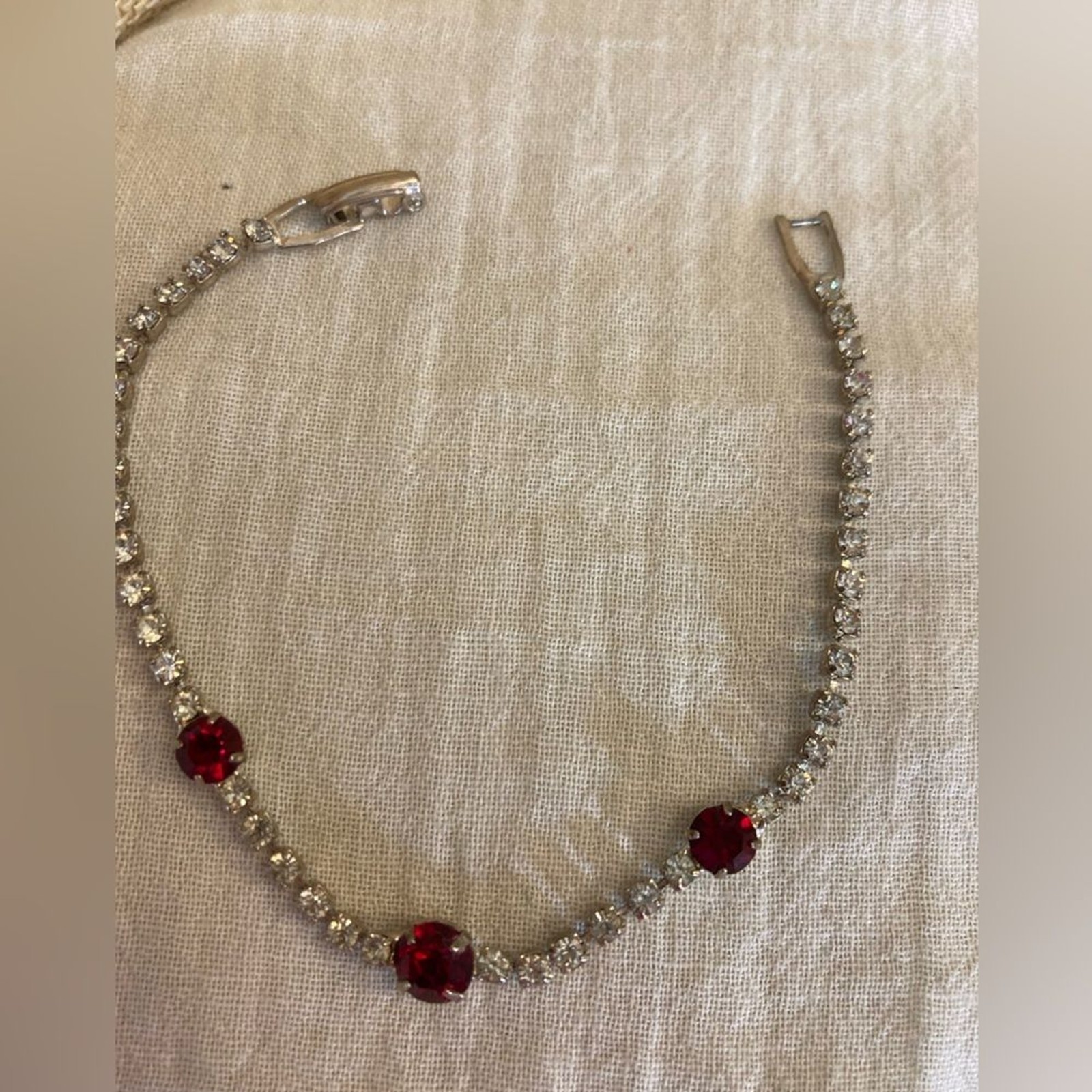 Brilliant and Ruby Colored Rhinestones Vintage Br… - image 1