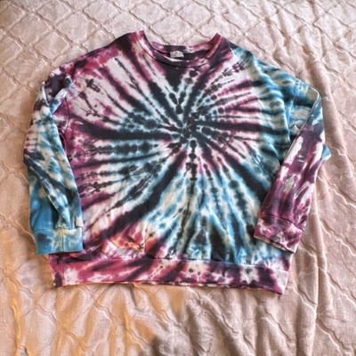 Blue Buttercup Women's Tie-Dye Pullover Sweatshirt Crew Neck Long Sleeve L