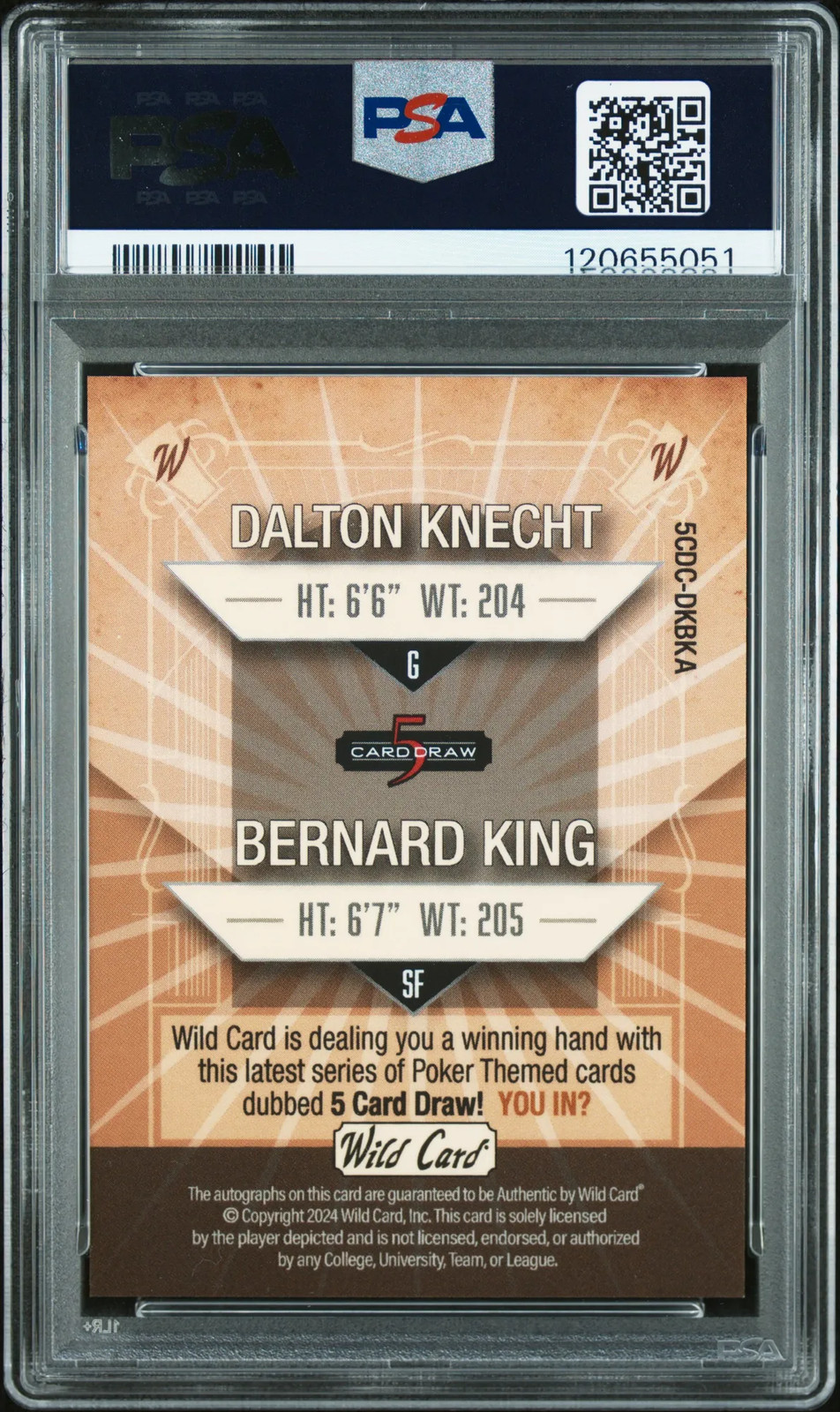 2024 Wild Card 5 Card Draw 2up Autographs Knecht King 1/1 PSA 10 Auto 10 view 2