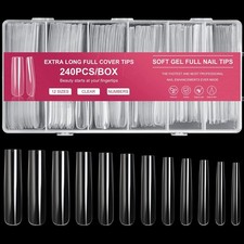 AORAEM Extra Long Square Full Cover Nail Tips 240PCS XXXL Clear Full Cover Fa...