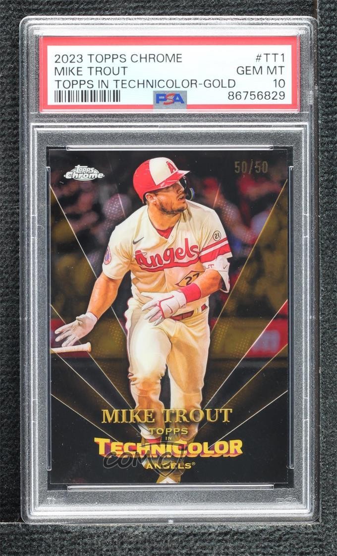 2023 Chrome Topps in Technicolor Gold Refractor 50/50 Mike Trout PSA 10 10a4