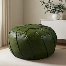é Unstuffed Pouf Cover, Round Foot Stool for Poufudic Foot Rest, Bottle-green