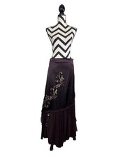 Fairycore Sz L Brown Satin Mesh Beaded Floral Layered Y2K Whimsigoth Maxi Skirt