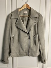 NEXT Biker Jacket Womens Size UK 14 Grey Moleskin Pockets Smart Casual