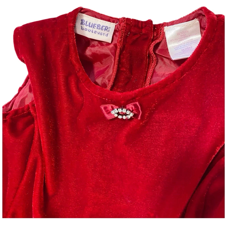 Vestido midi de terciopelo rojo BLUEBERI BOULEVARD para niña 6X lazo de Navidad estrás Foto 2 de 4