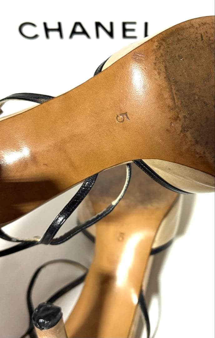 CHANEL Women's Pumps Strap High Heels Leather Size:5/JP:22.5 Beige 135505K Auth thumbnail 12
