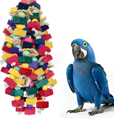 Bird Toys for Large Parrots Colorful Natural Wood Block Parrots Chew Foraging To