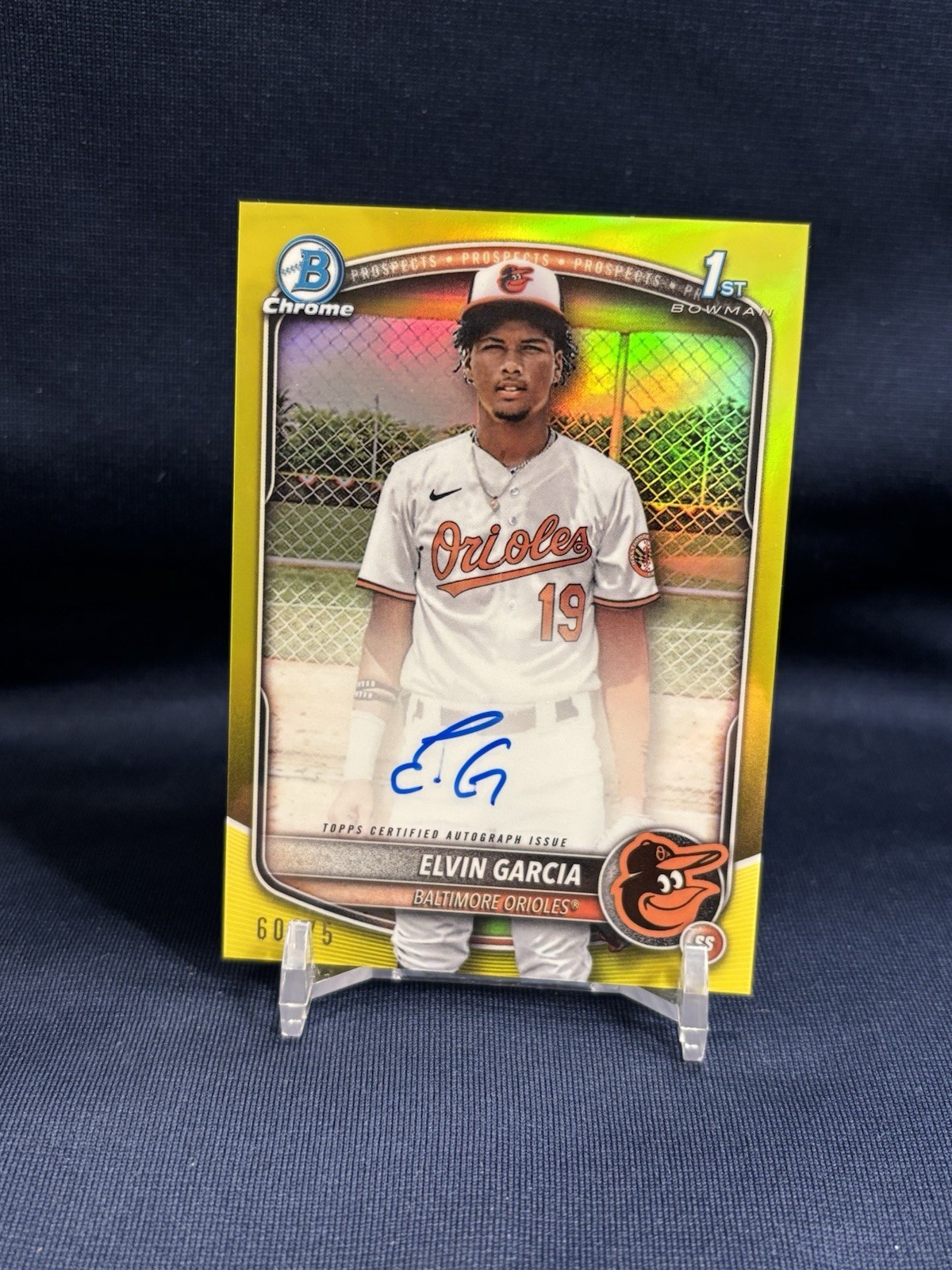 2025 Bowman Chrome Elvin Garcia True Yellow Auto 60/75 Orioles #CPA-EG