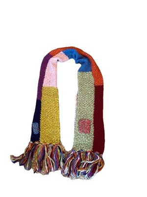 LUCKY BRAND Boho Multi Stitch Knitted Multicolor Rag Yarn Scarf 9x92 