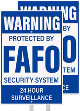 2 Pack FAFO Security Signs Reflective Aluminum 12 x 8 In Yard Warning With Stake