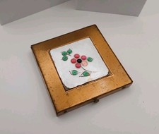 Rex Fifth Avenue Compact Brass  Guiloche Glass Pink Flower Nice!