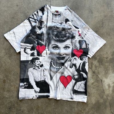 Vintage 90s I Love Lucy All Over Print Shirt TV Show Promo Double Sided Size L
