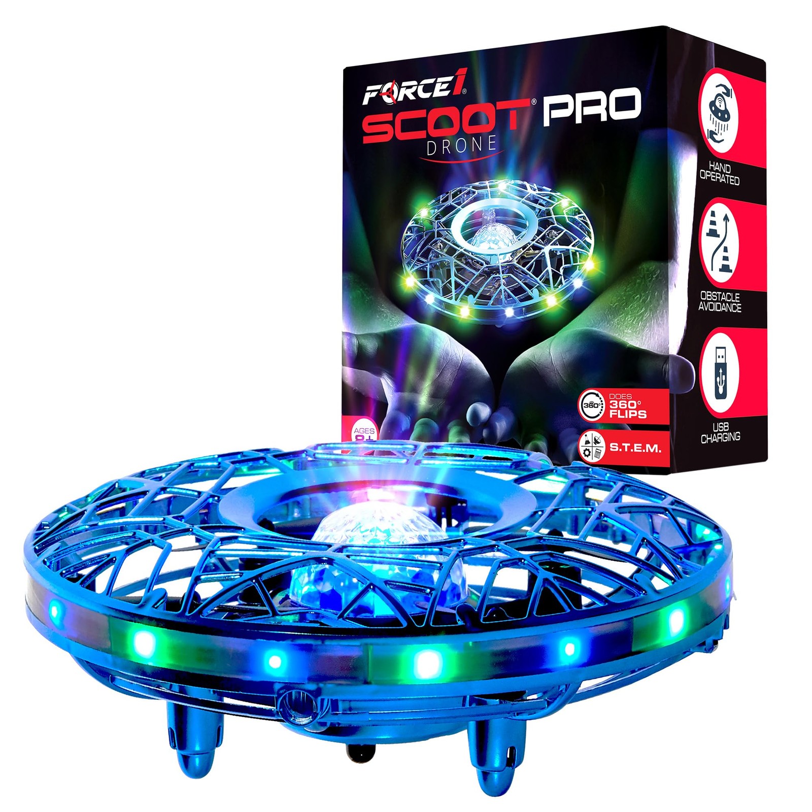 Force1 Scoot Pro Hand Operated Drone LED Motion Sensor UFO Ball Toy