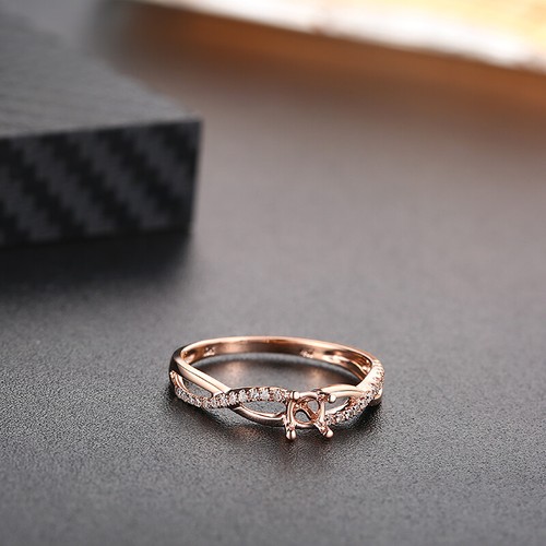 Retro Art Style Semi Mount Si/h Diamond Ring Round 4mm-4.5mm Solid 18k Rose Gold - Picture 5 of 9