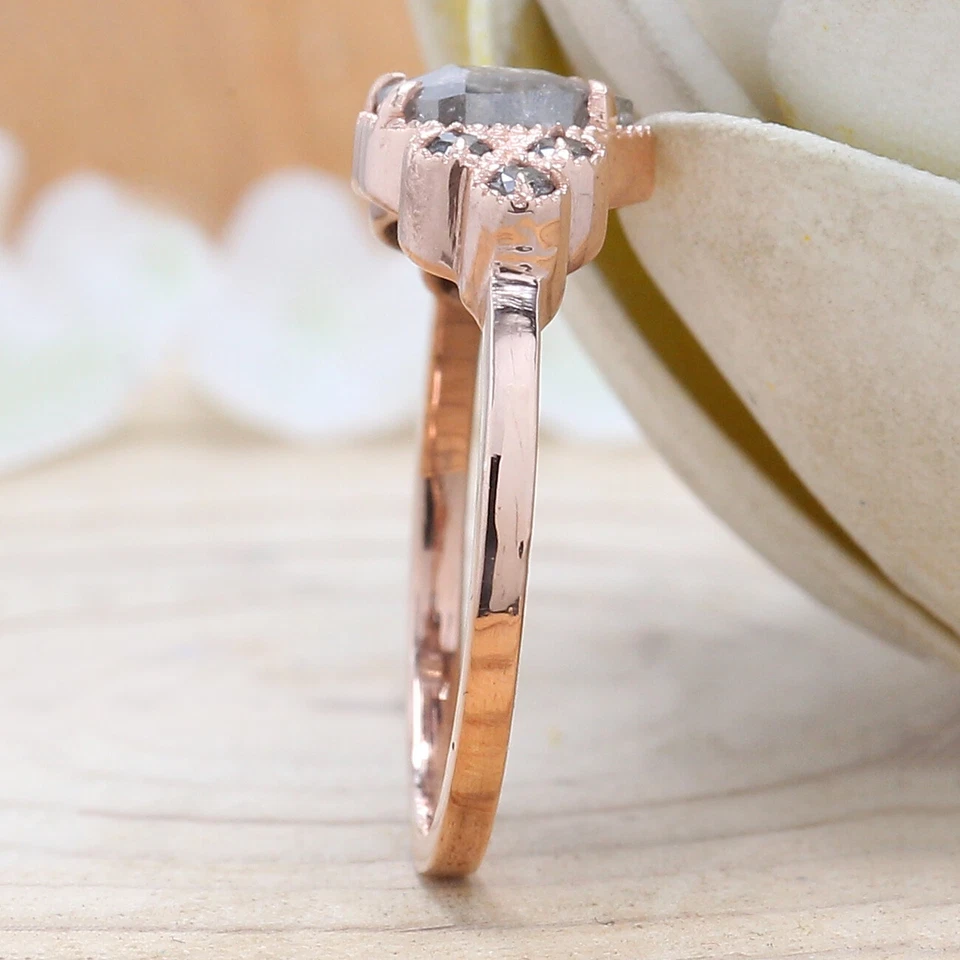 0.65 Ct Heart Salt And Pepper Diamond Ring 14K Rose Gold Engagement Gift Ring - Image 4 of 4