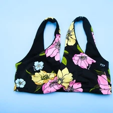 Victorias Secret Small Black Floral Wrap Pullover Bikini Top Padded Swiwear VS