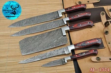 5 Pieces Handmade HAND FORGED DAMASCUS STEEL CHEF KNIFE Set Kitchen Knives