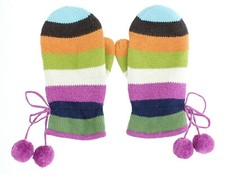 Coach Women's Knit Gloves 82137B, Striped Knitted Puffball Mittens, MSRP 78