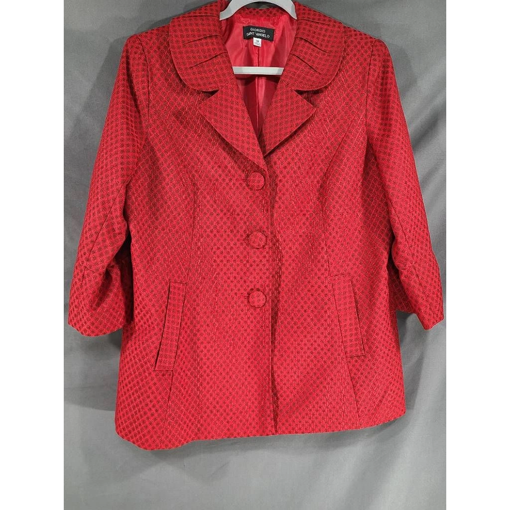 Giorgio Sant'Angelo Womens Blazer Red Diamond Pockets 3/4 Sleeve Lined  Collar 14 | eBay