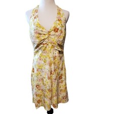 ASTR the Label Floral Cinched Halter Minidress in Yellow Rust Floral size L