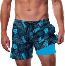Men's 5.5" Quick-Dry Swim Trunks with Compression Liner  Zipper Pockets