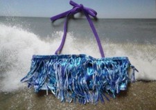 Justice Swim 14 Purple Blue Shimmer Fringe Bathingsuit Bikini Top