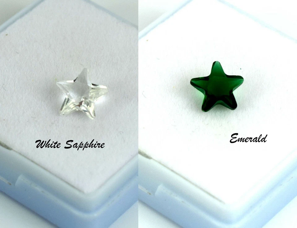 2.95 Karat Weiß Saphir & Smaragd Edelsteine Paar Natürlich Sternform - Bild 2 von 4